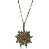 Antique Copper Brass Necklace with Synthetic Onyx in Red Series