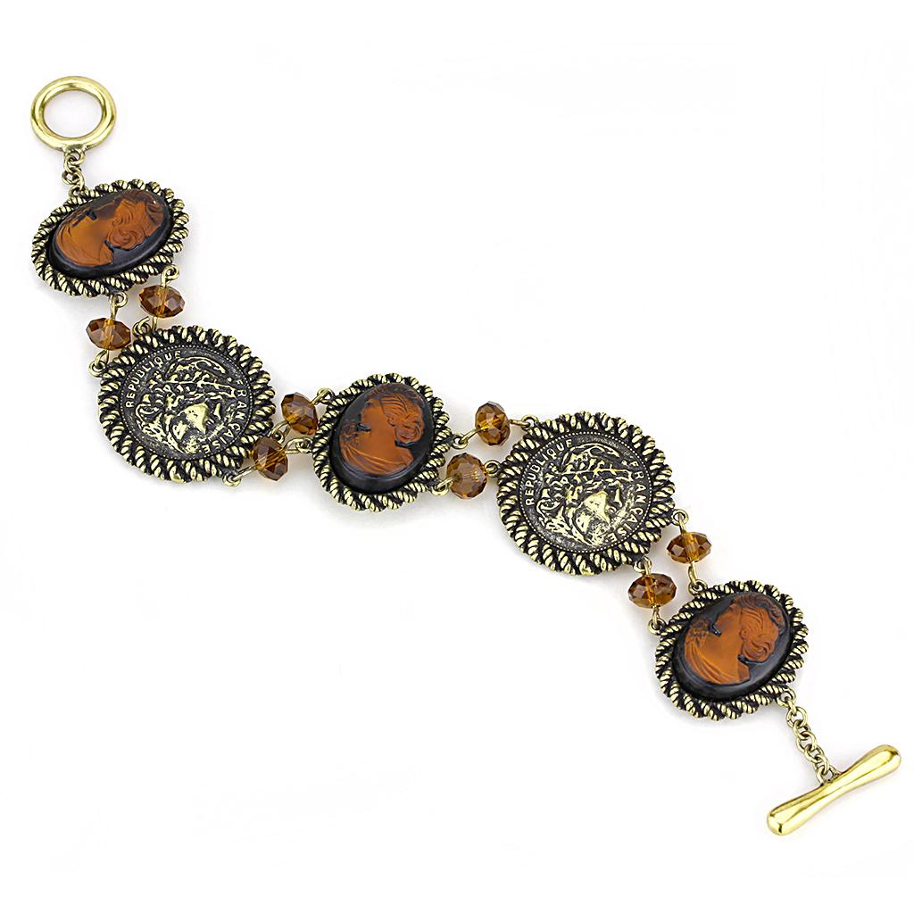 Antique Copper Brass Bracelet with Synthetic Synthetic Stone in Smoked Quartz
