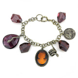 Antique Copper Brass Bracelet with Synthetic Synthetic Glass in Amethyst