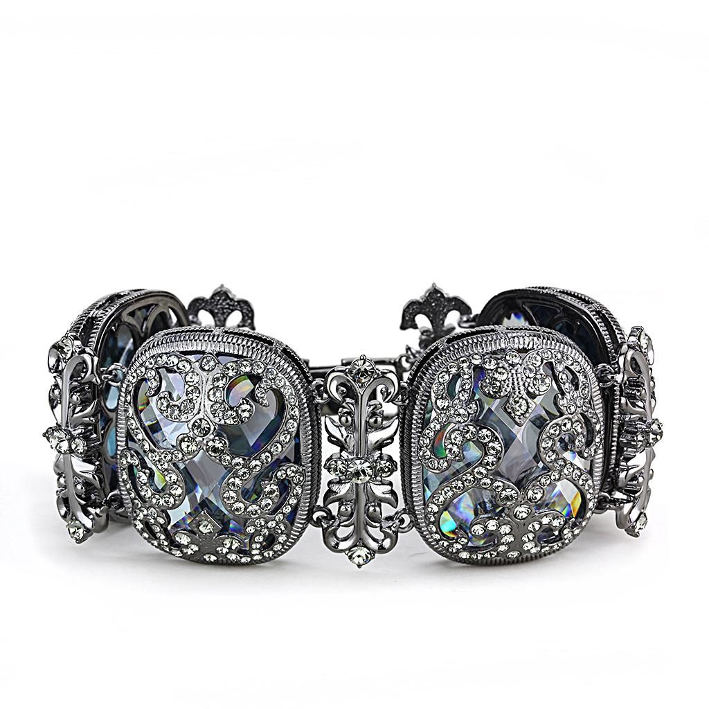 TIN Cobalt Black Brass Bracelet with AAA Grade CZ  in Clear