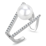 Rhodium Brass Ring with Synthetic Pearl in White