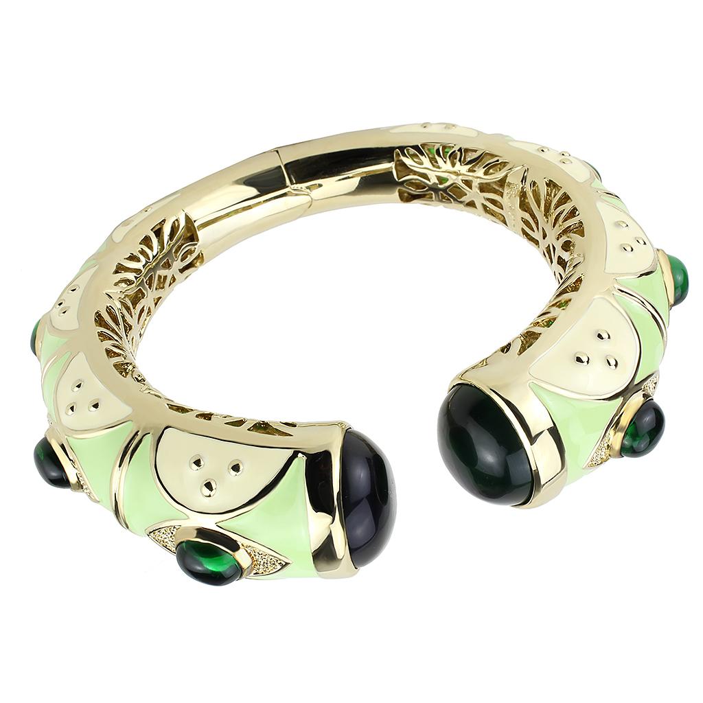 Gold Brass Bangle with Synthetic  in Emerald