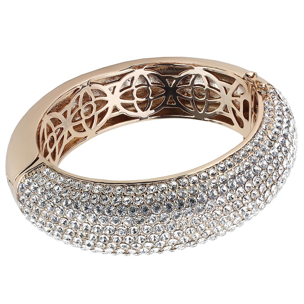 Rose Gold+e-coating Brass Bangle with Top Grade Crystal  in Clear