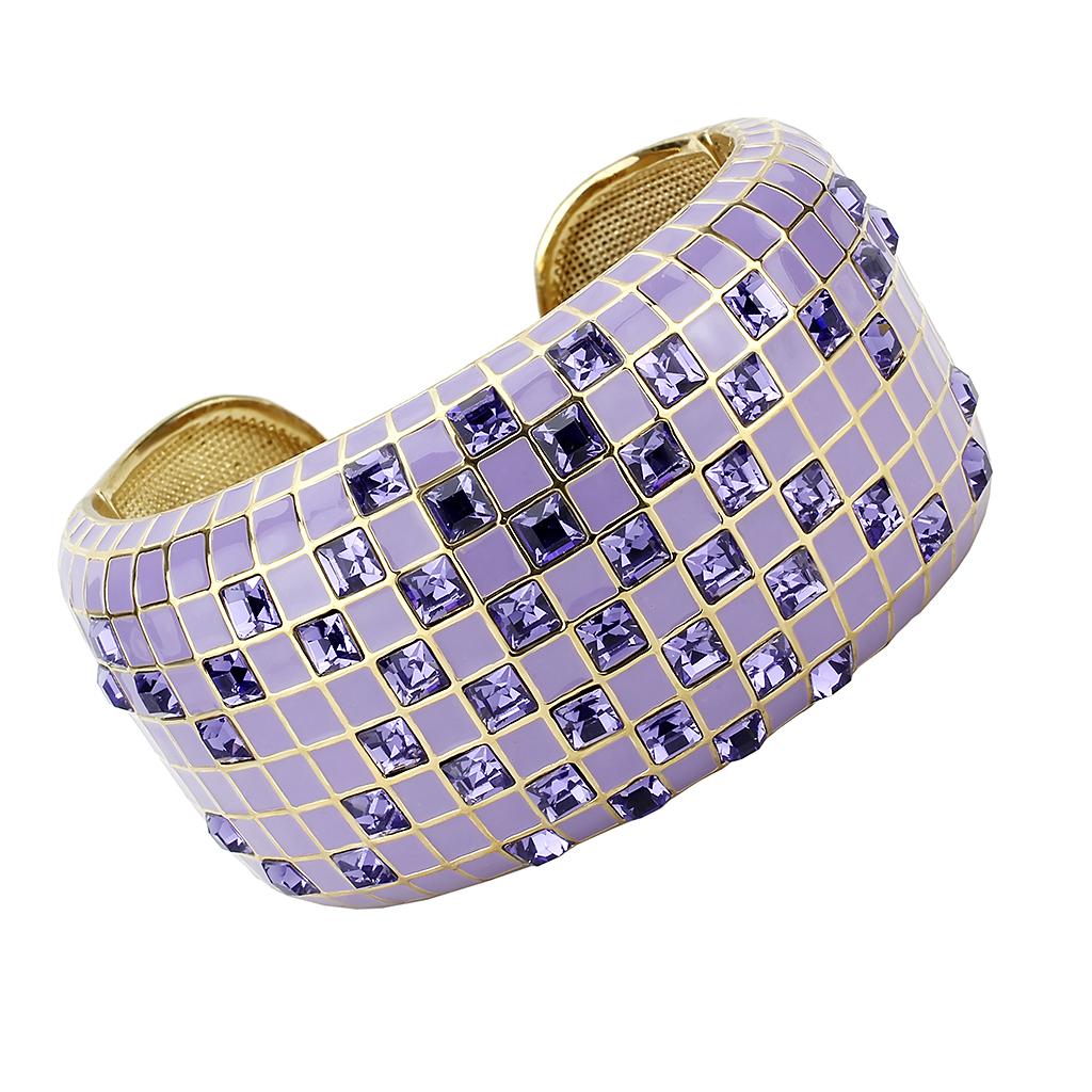 Gold Brass Bangle with Top Grade Crystal  in Tanzanite