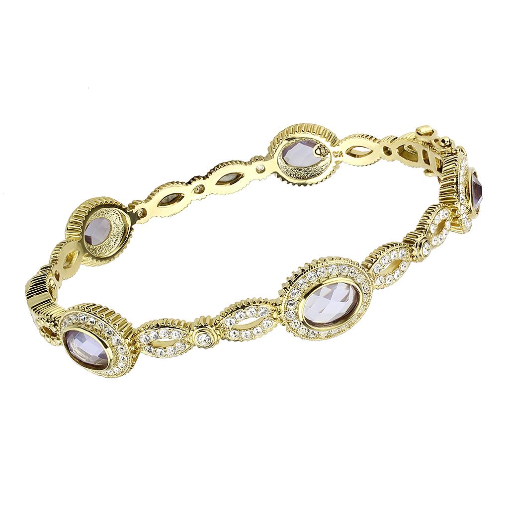 Gold Brass Bangle with Synthetic  in Light Amethyst