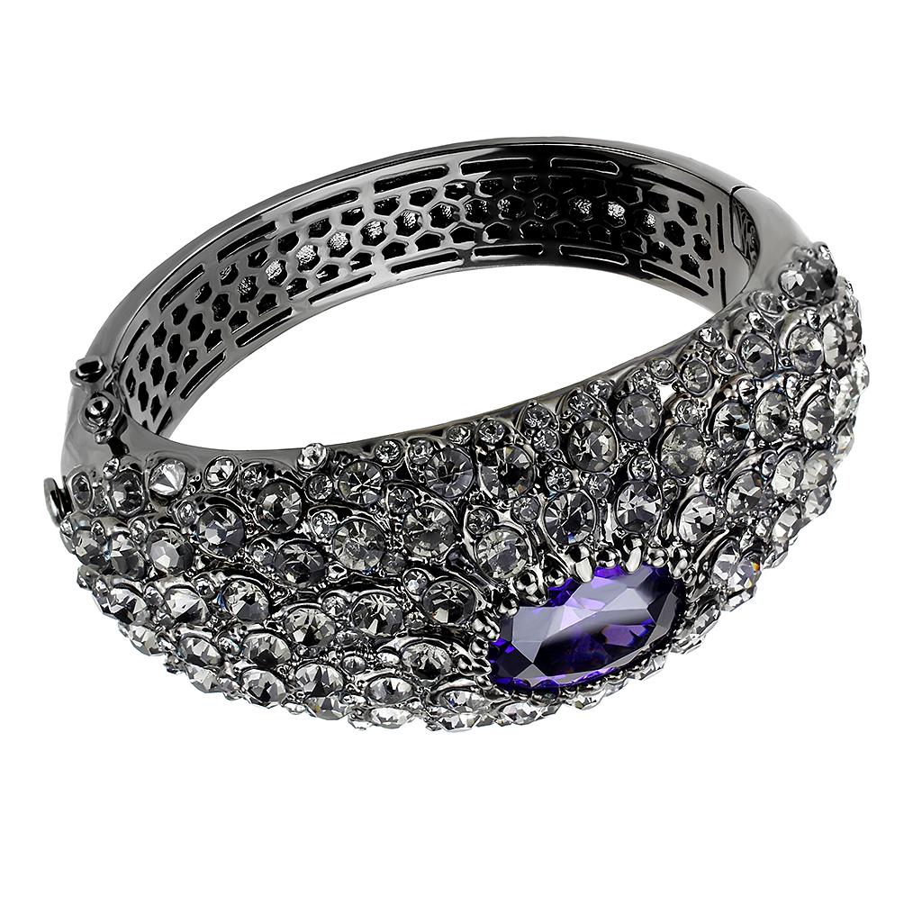 TIN Cobalt Black Brass Bangle with AAA Grade CZ  in Tanzanite