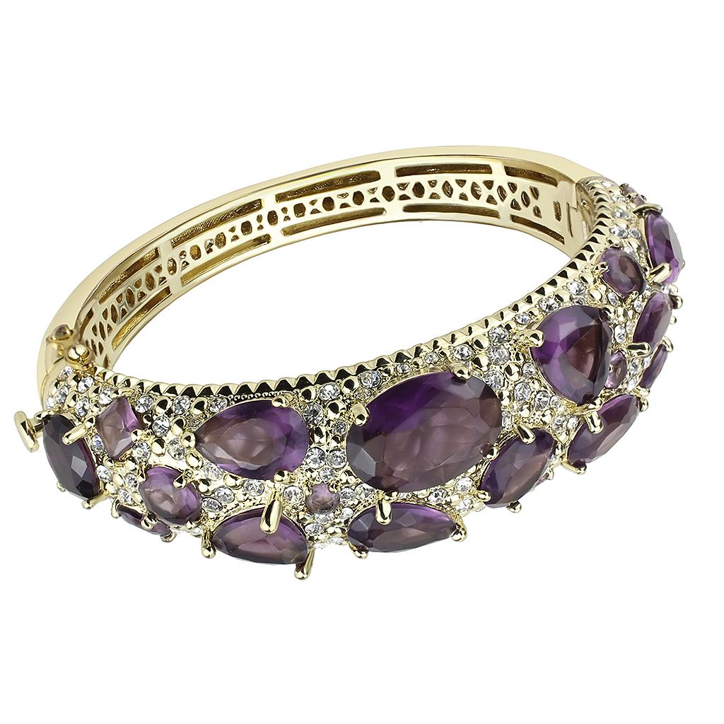 Gold Brass Bangle with Synthetic  in Amethyst