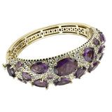 Gold Brass Bangle with Synthetic  in Amethyst