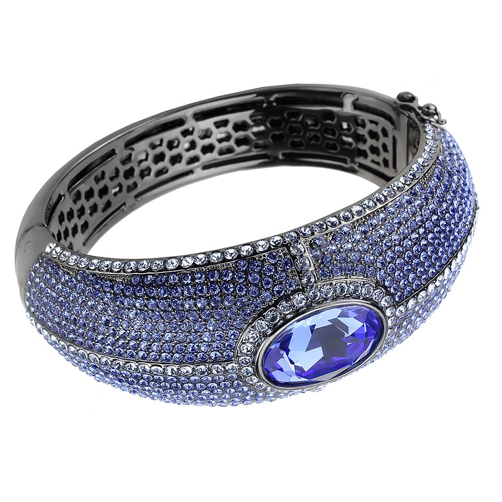 TIN Cobalt Black Brass Bangle with Top Grade Crystal  in Sapphire