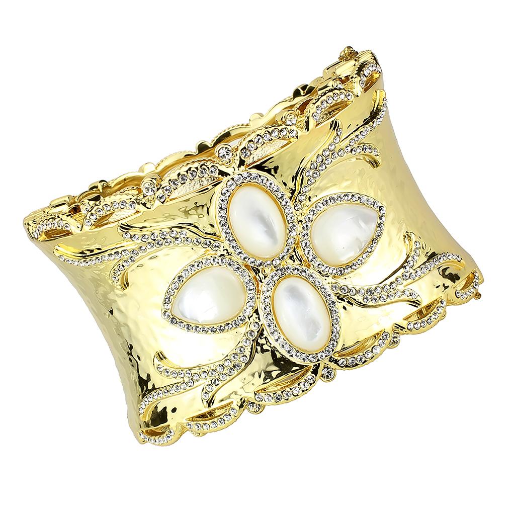 Gold Brass Bangle with Synthetic  in White