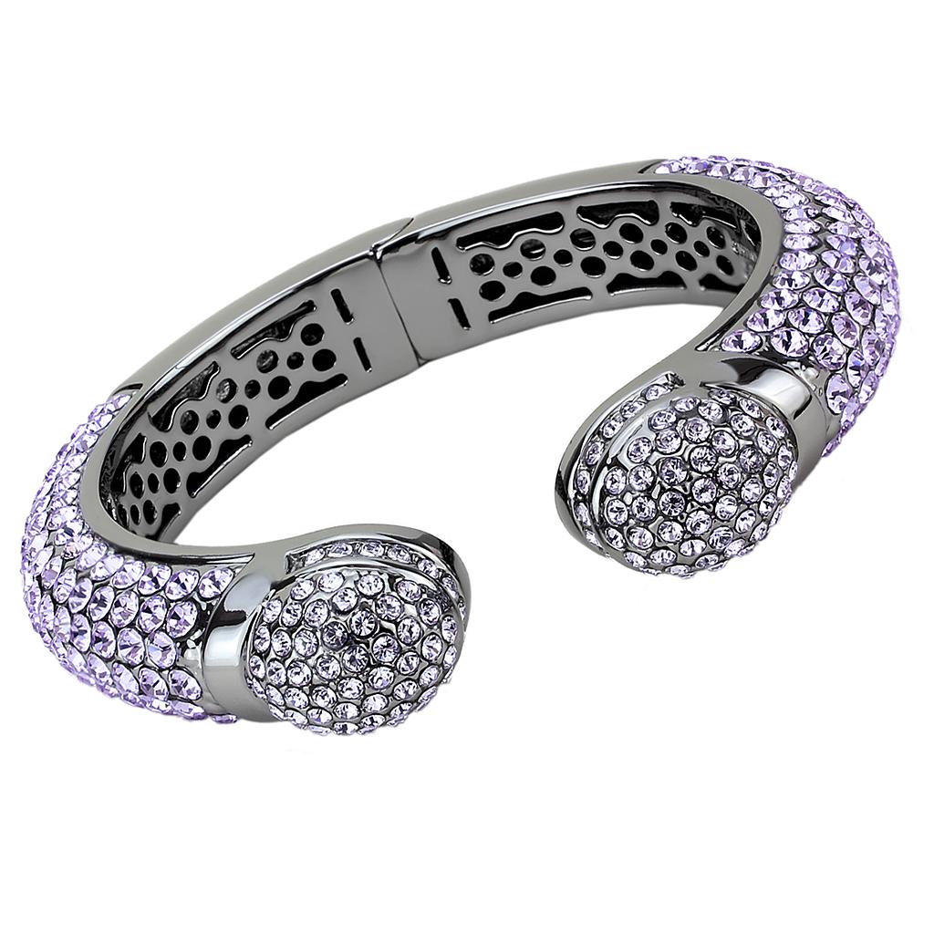TIN Cobalt Black Brass Bangle with Top Grade Crystal  in Amethyst
