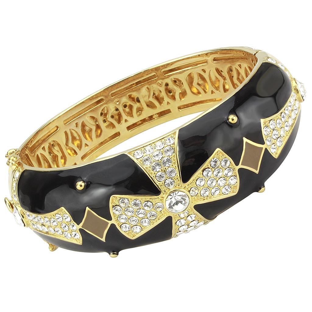 Gold Brass Bangle with Top Grade Crystal  in Clear