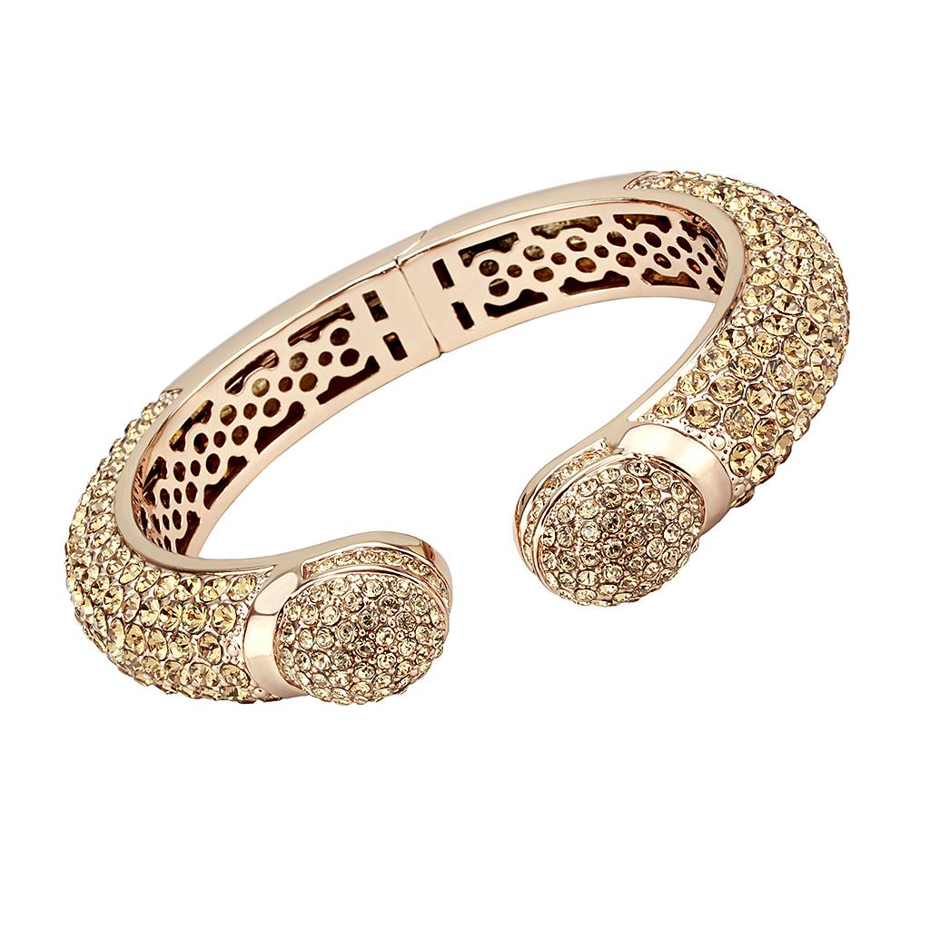 Flash Rose Gold Brass Bangle with Top Grade Crystal  in Smoked Quartz