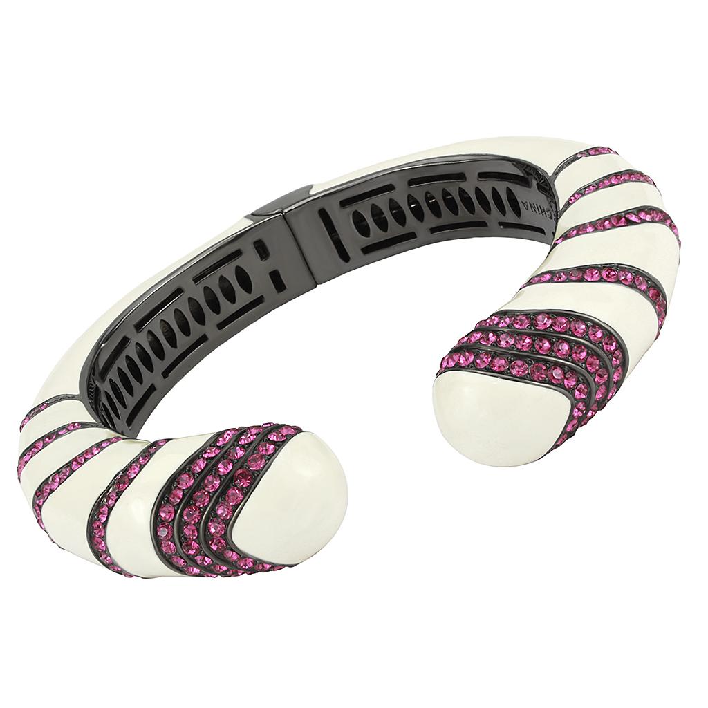 TIN Cobalt Black Brass Bangle with Top Grade Crystal  in Fuchsia