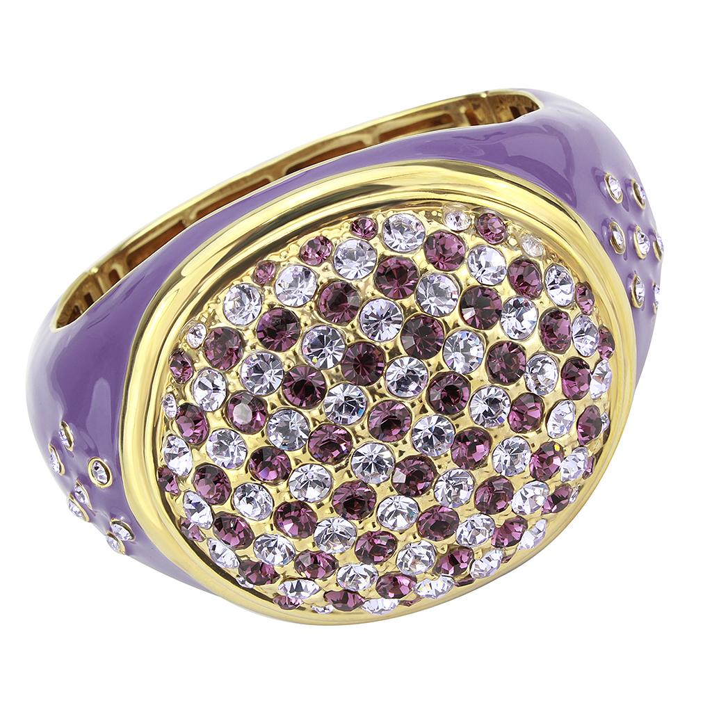 Gold Brass Bangle with Top Grade Crystal  in Amethyst