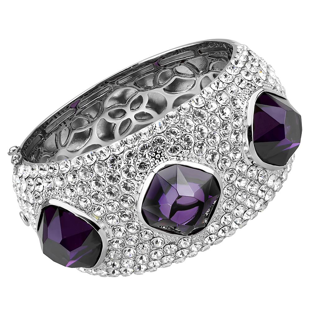 Rhodium Brass Bangle with AAA Grade CZ  in Amethyst