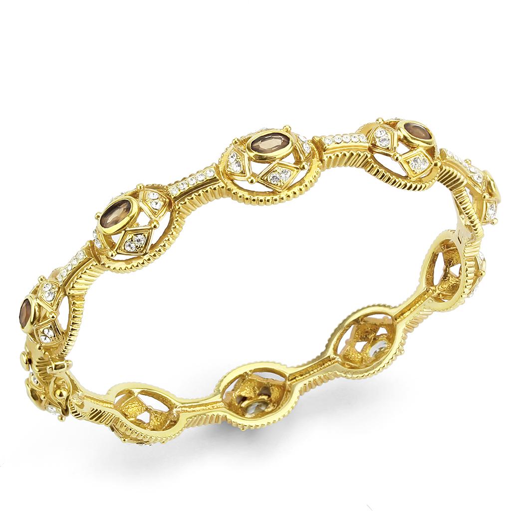 Gold Brass Bangle with Synthetic  in Brown