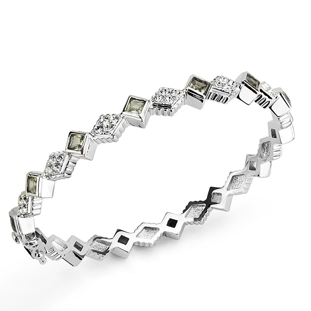 Rhodium Brass Bangle with Synthetic  in Gray