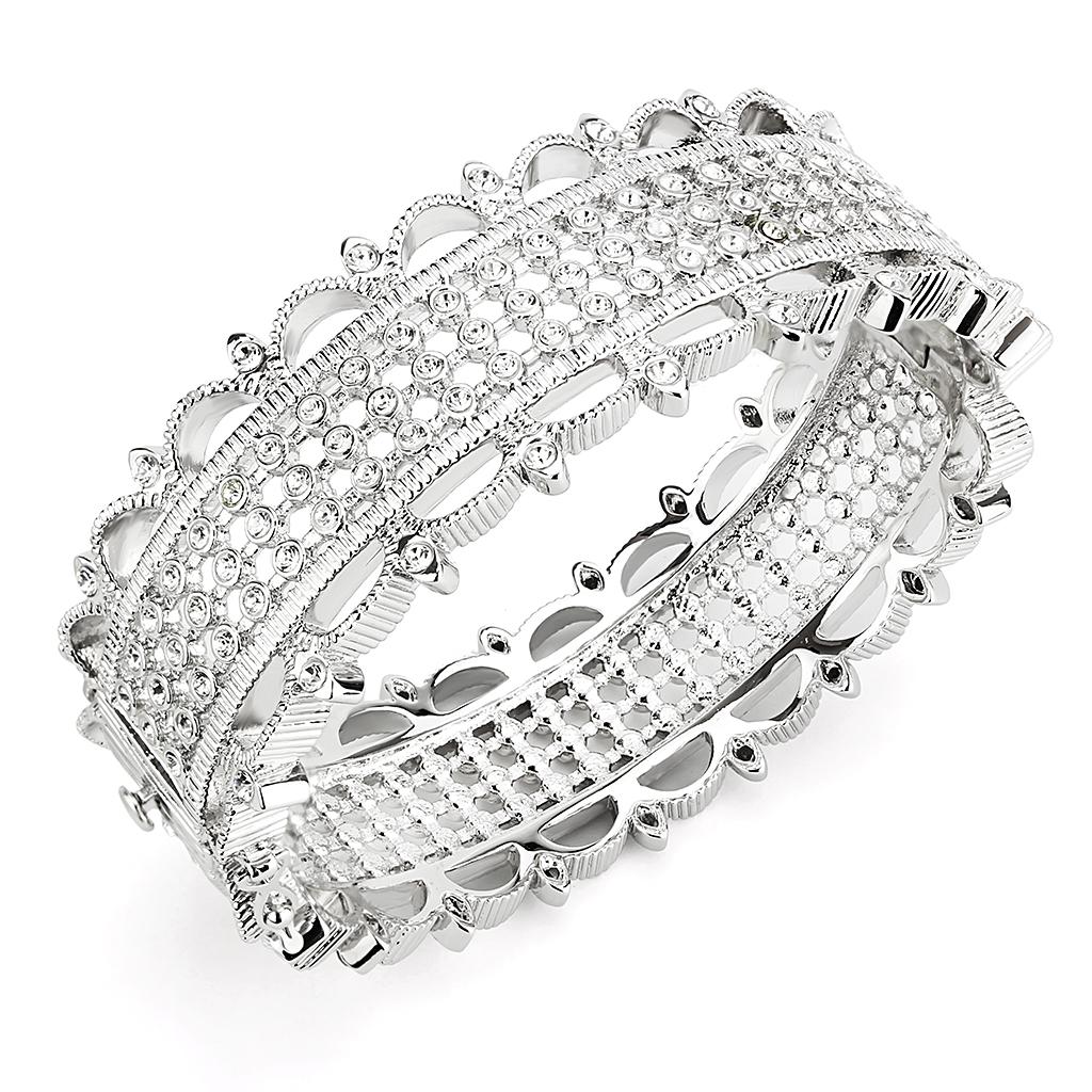 Rhodium Brass Bangle with Top Grade Crystal  in Clear