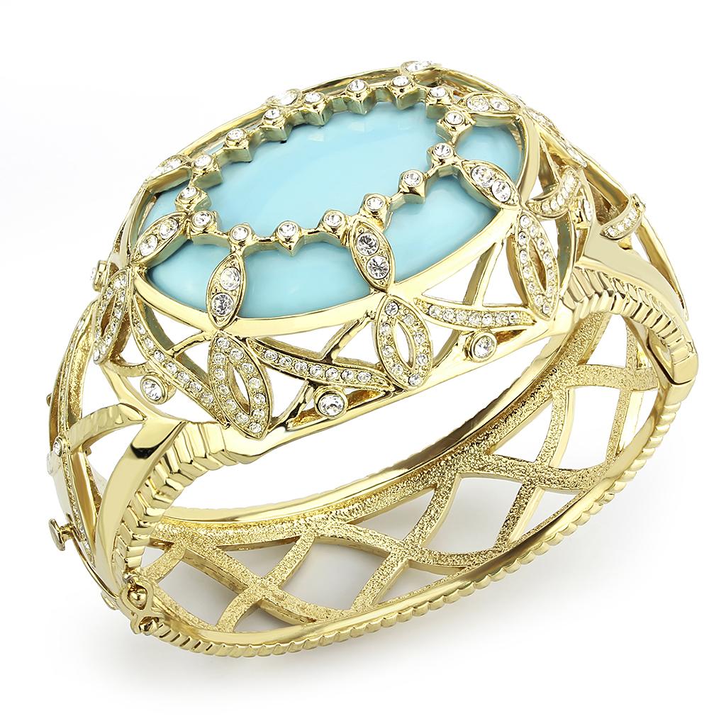 Gold Brass Bangle with Synthetic  in Sea Blue