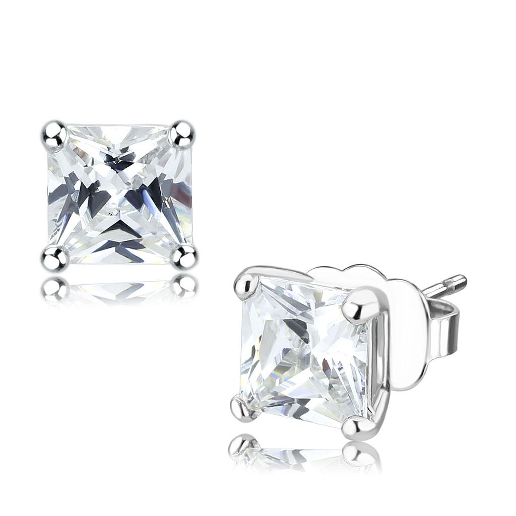Rhodium Brass Earrings with AAA Grade CZ  in Clear