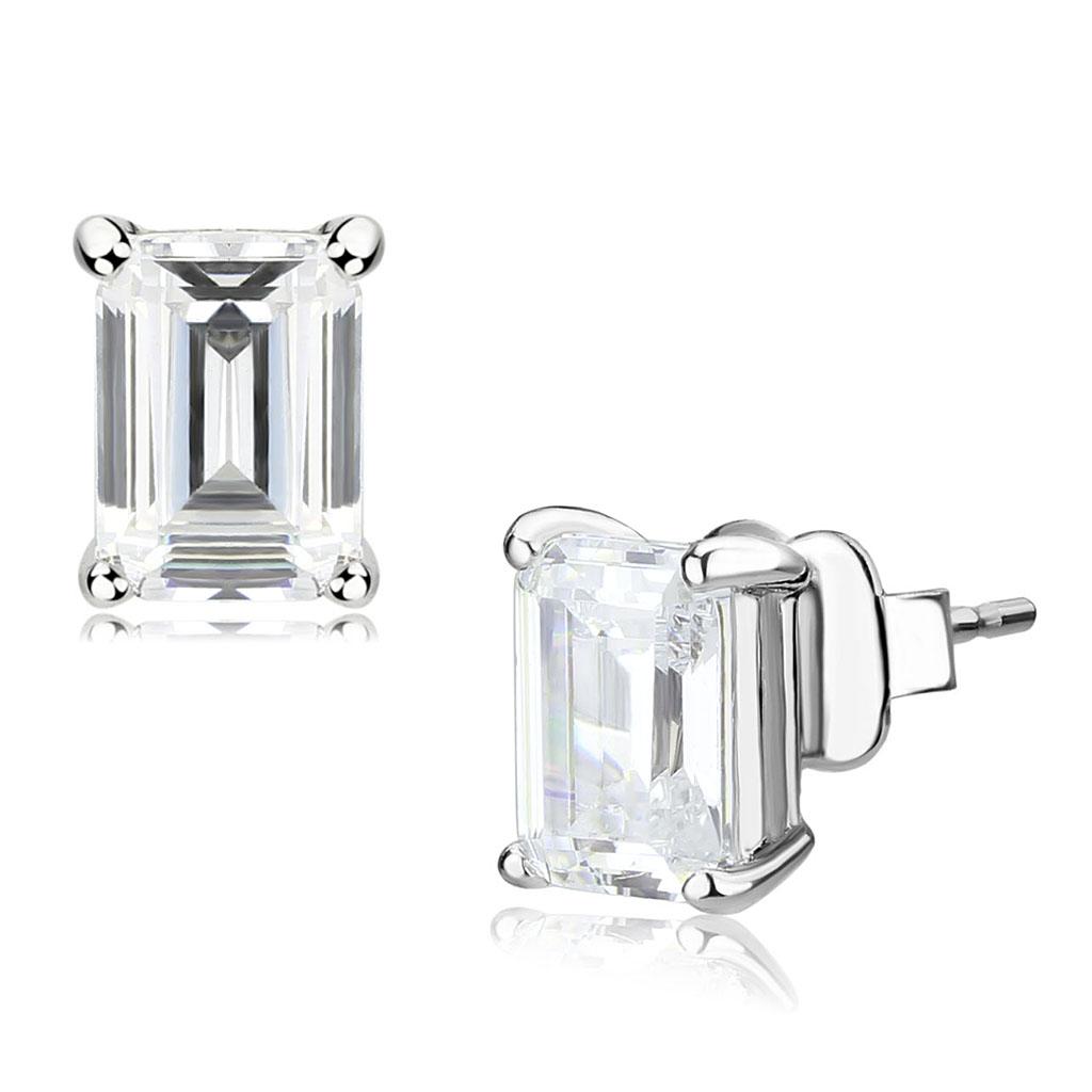 Rhodium Brass Earrings with Cubic  in Clear