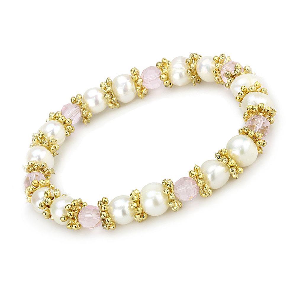 Antique Silver White Metal Bracelet with Synthetic Pearl in Rose