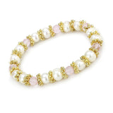 Antique Silver White Metal Bracelet with Synthetic Pearl in Rose