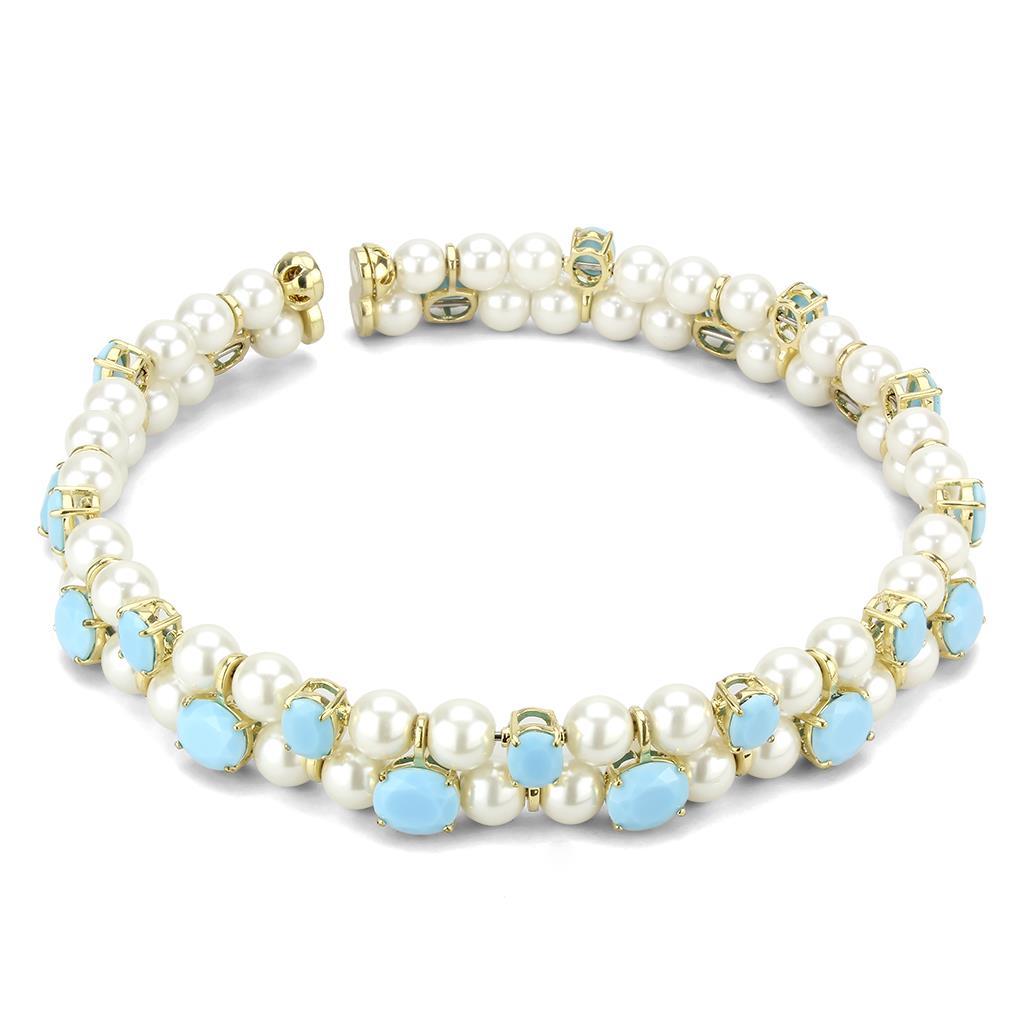 Gold Brass Necklace with Synthetic Glass Bead in White
