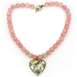 Antique Copper White Metal Necklace with Synthetic Synthetic Glass in Light Peach