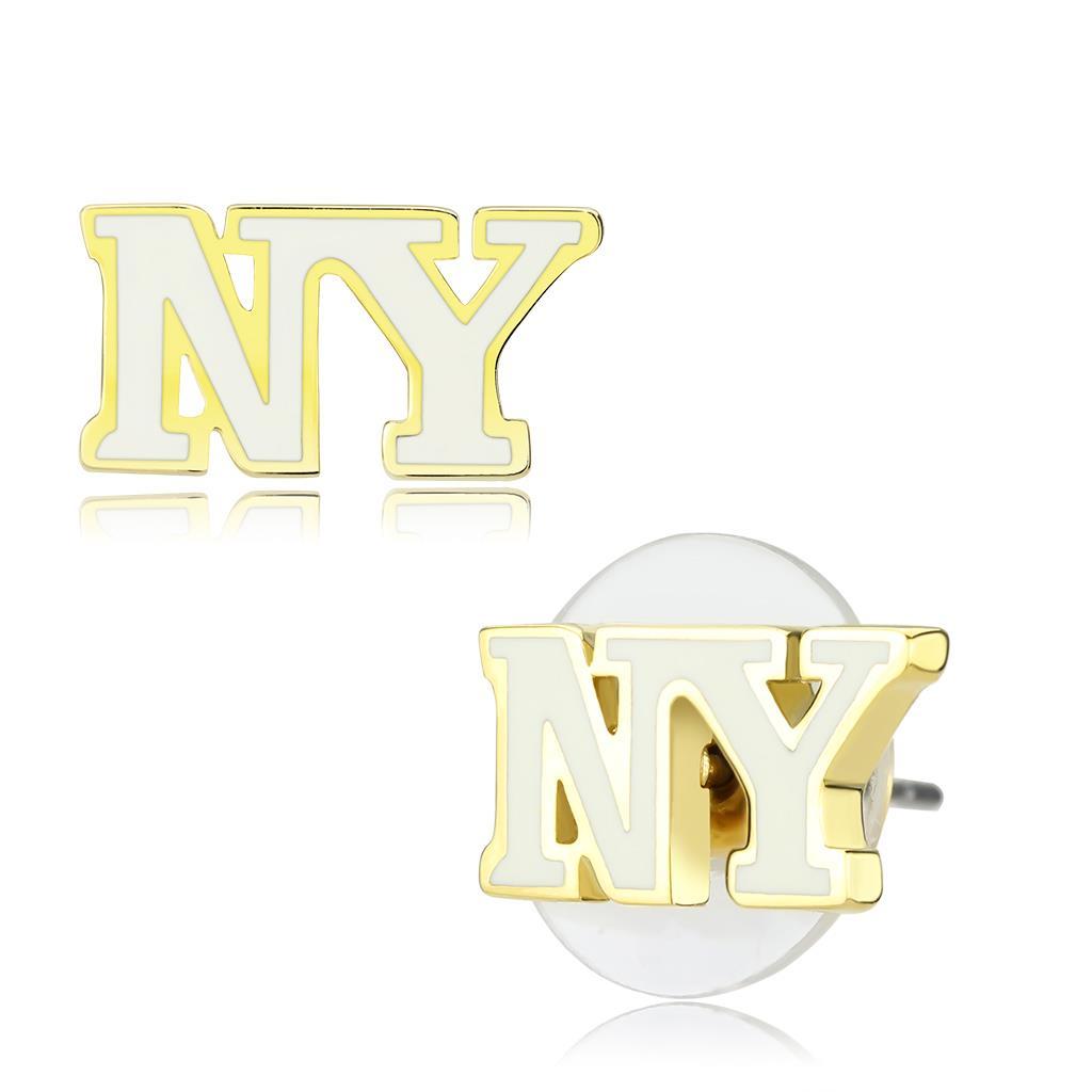 Gold Brass Earrings with Epoxy  in White