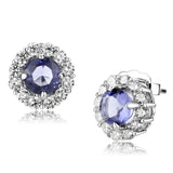 Rhodium Brass Earrings with Synthetic Synthetic Glass in Tanzanite