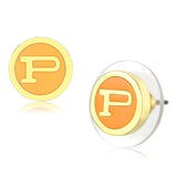 Gold Brass Earrings with Epoxy  in Orange