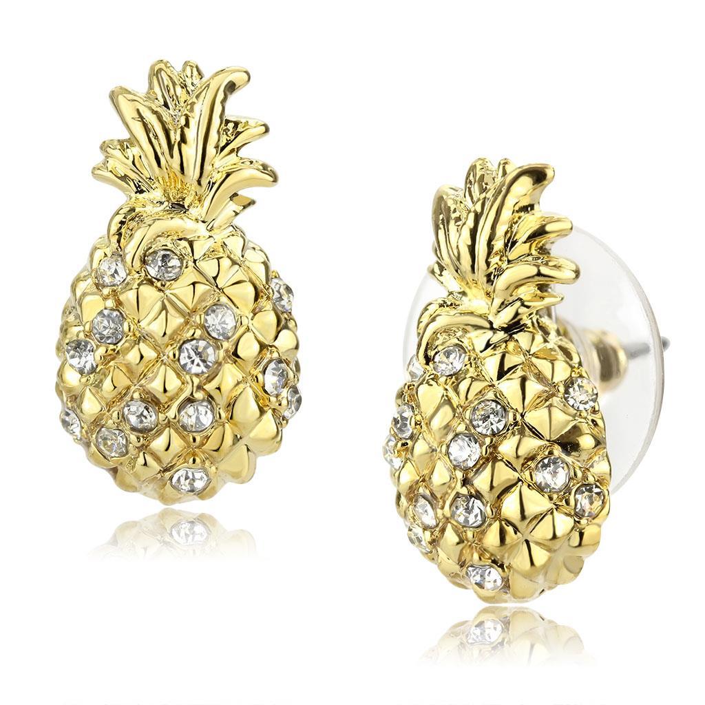 Gold Brass Earrings with Top Grade Crystal  in Clear