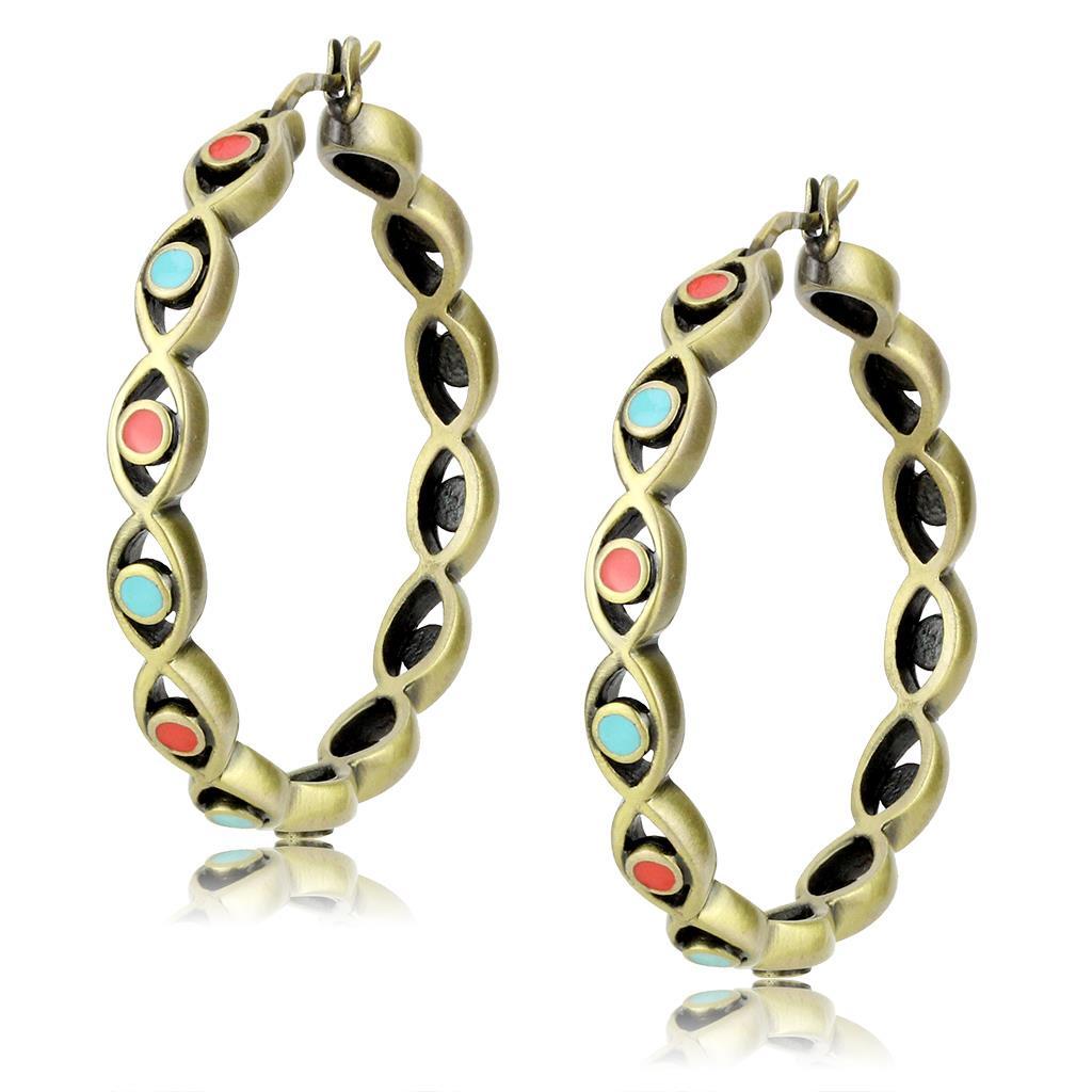 Antique Silver Brass Earrings with Epoxy  in Multi Color