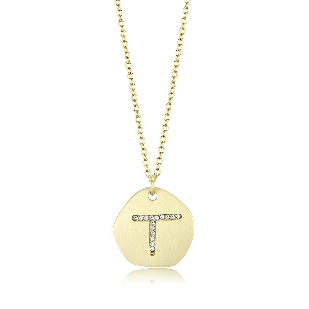 Gold & Brush Brass Chain Pendant with Top Grade Crystal  in Clear