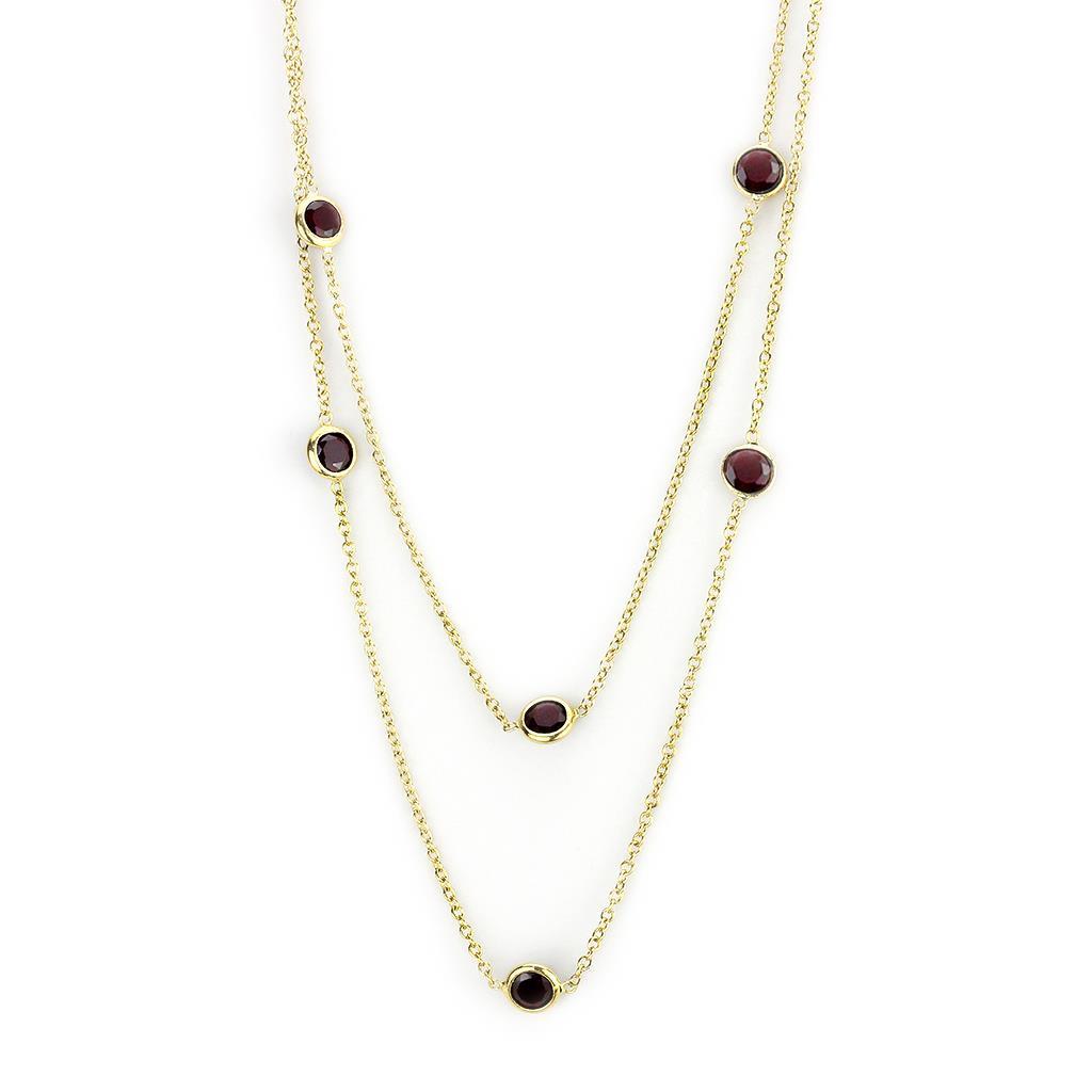 Gold Brass Necklace with AAA Grade CZ  in Garnet