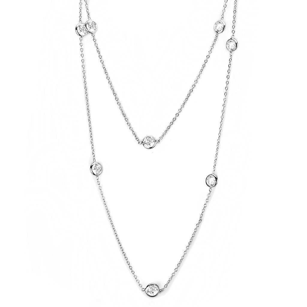 Rhodium Brass Necklace with AAA Grade CZ  in Clear