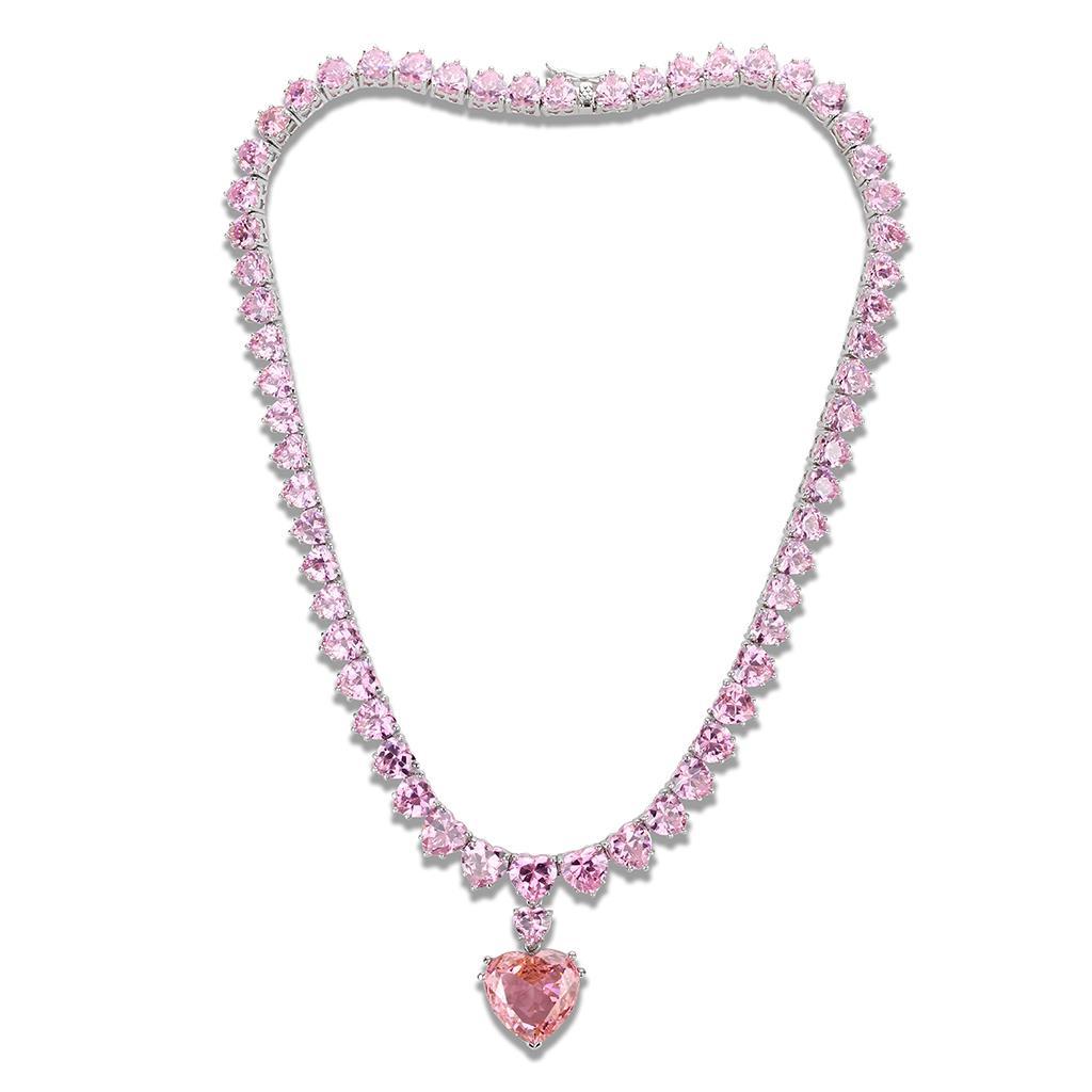 Rhodium Brass Necklace with AAA Grade CZ  in Rose