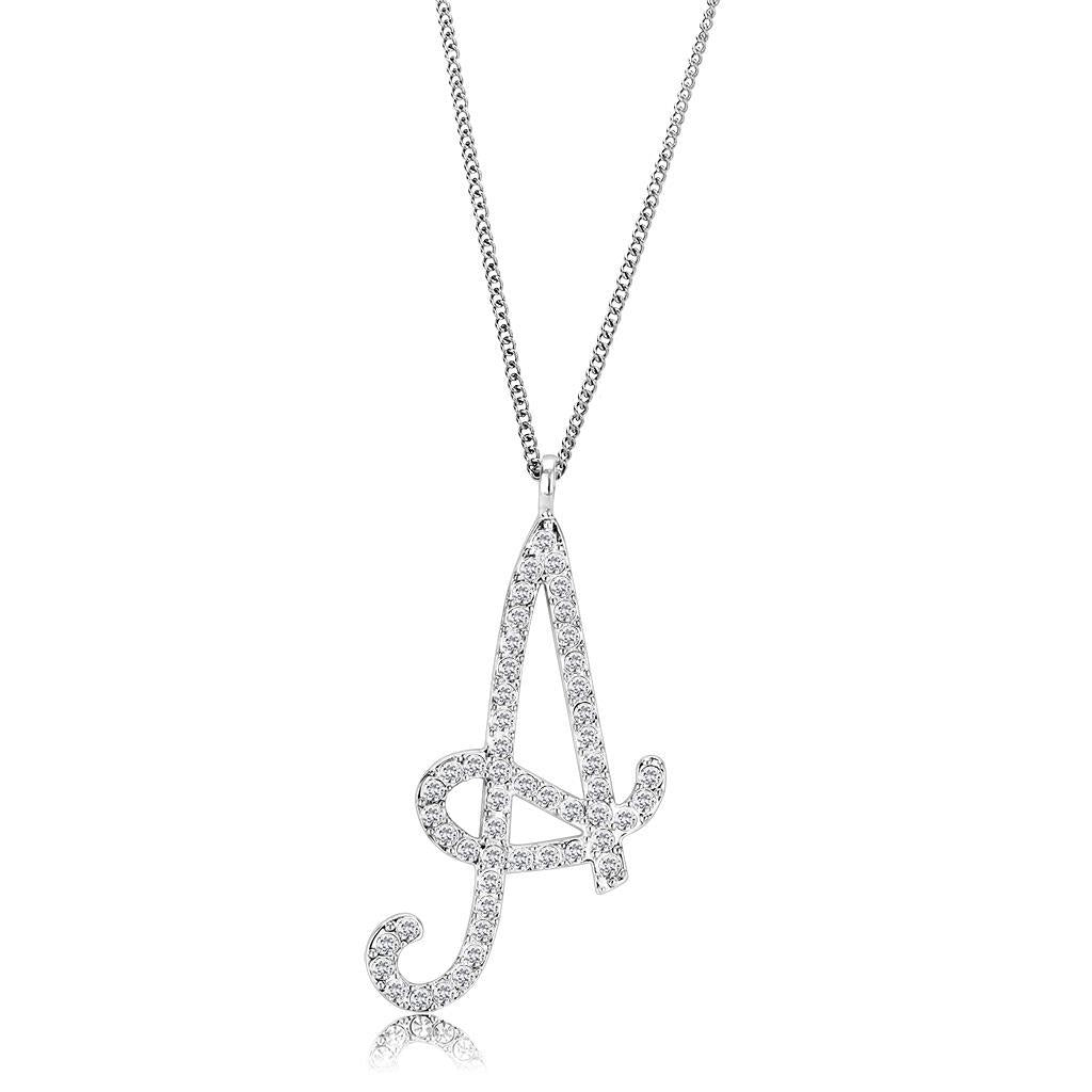 Silver Brass Chain Pendant with Top Grade Crystal  in Clear
