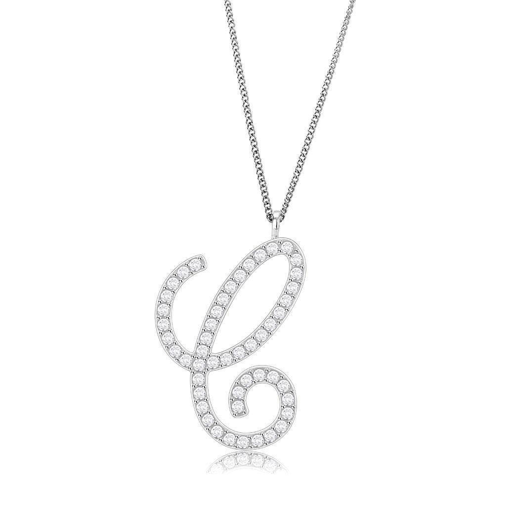 Imitation Rhodium Brass Chain Pendant with Top Grade Crystal  in Clear