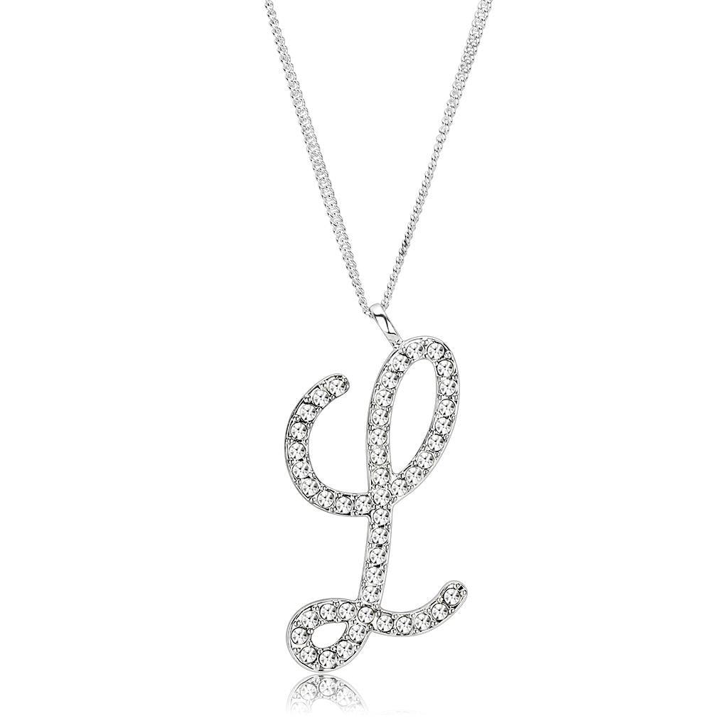 Silver Brass Chain Pendant with Top Grade Crystal  in Clear