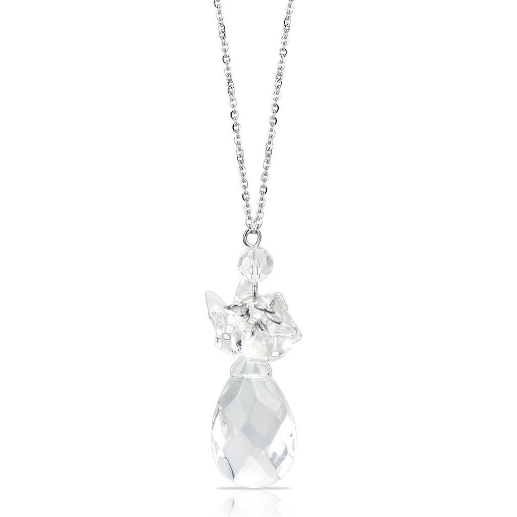 Rhodium Brass Chain Pendant with AAA Grade CZ  in Clear