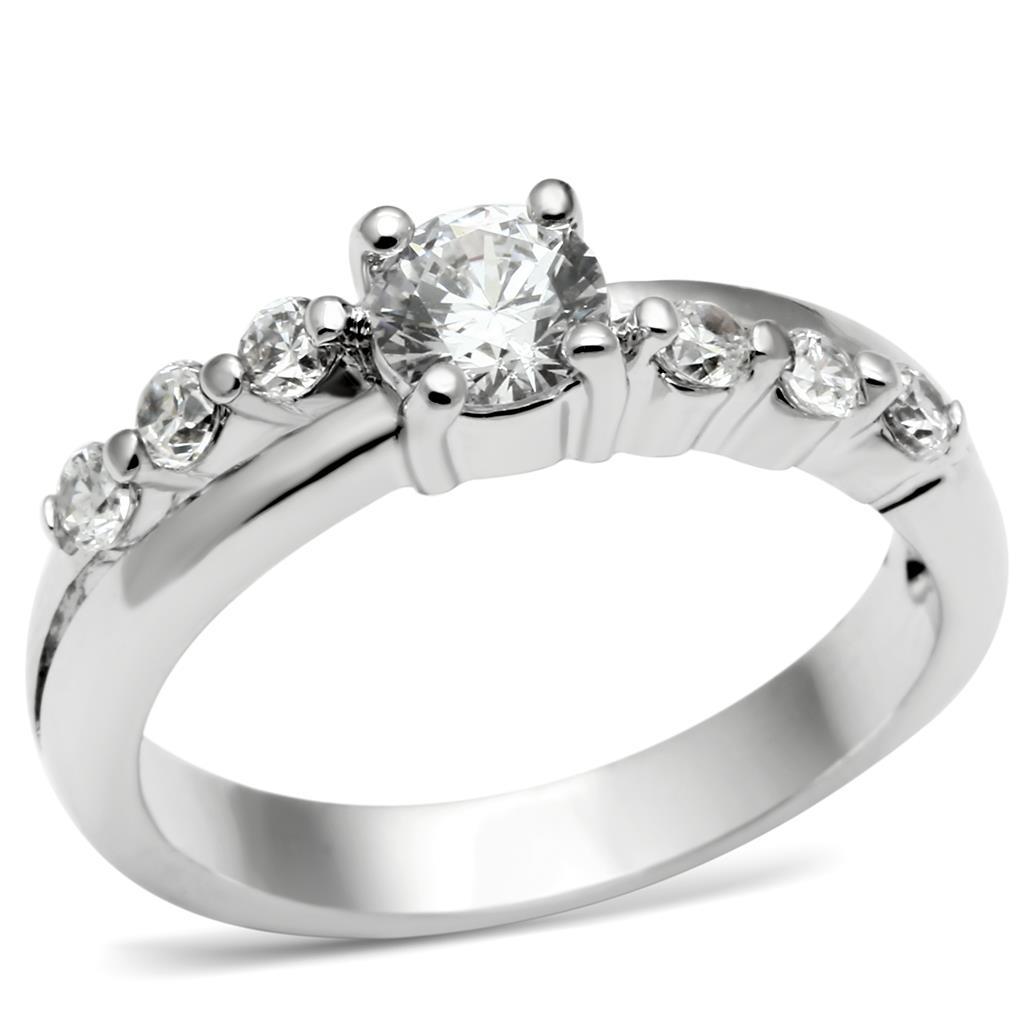 Rhodium Brass Ring with AAA Grade CZ  in Clear