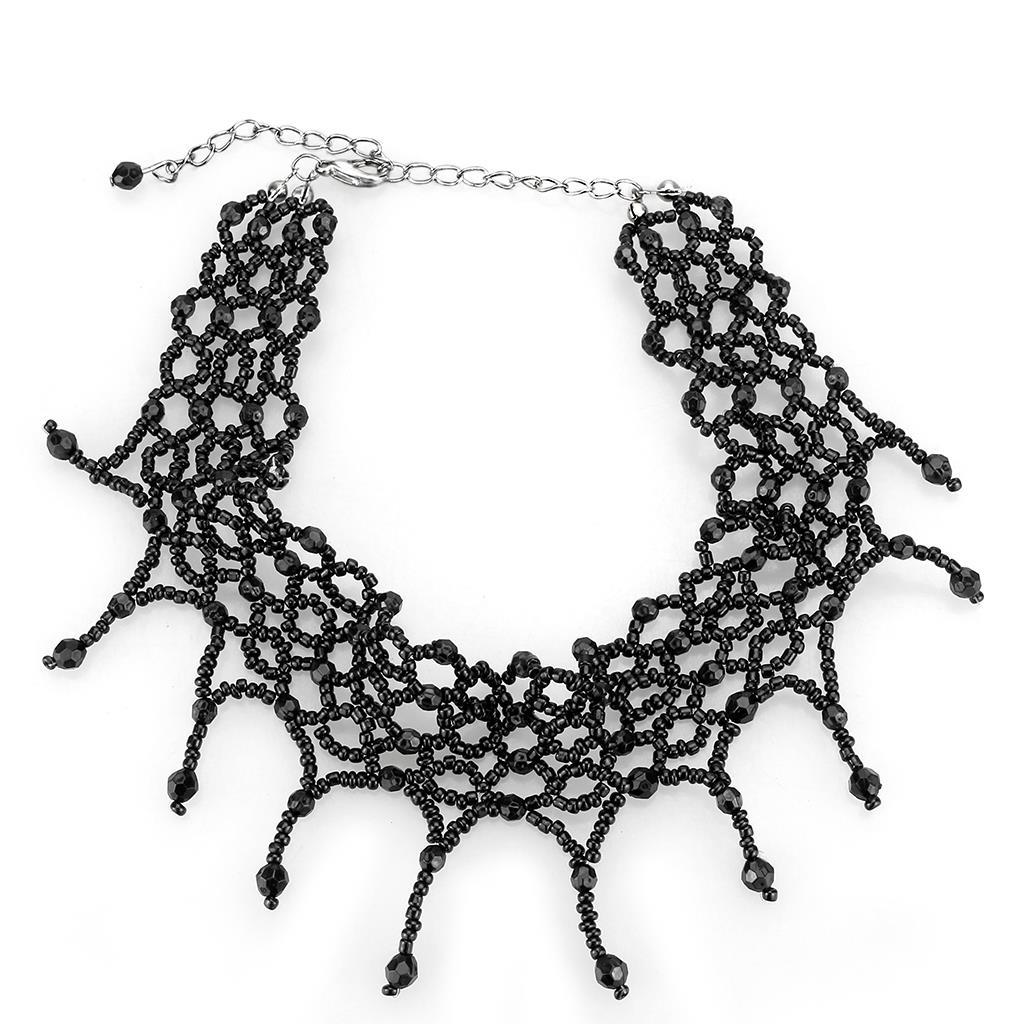Rhodium Brass Necklace with Synthetic Synthetic Glass in Jet