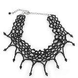 Rhodium Brass Necklace with Synthetic Synthetic Glass in Jet