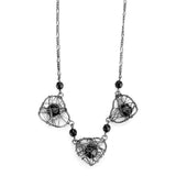 Ruthenium White Metal Necklace with Synthetic Synthetic Glass in Jet