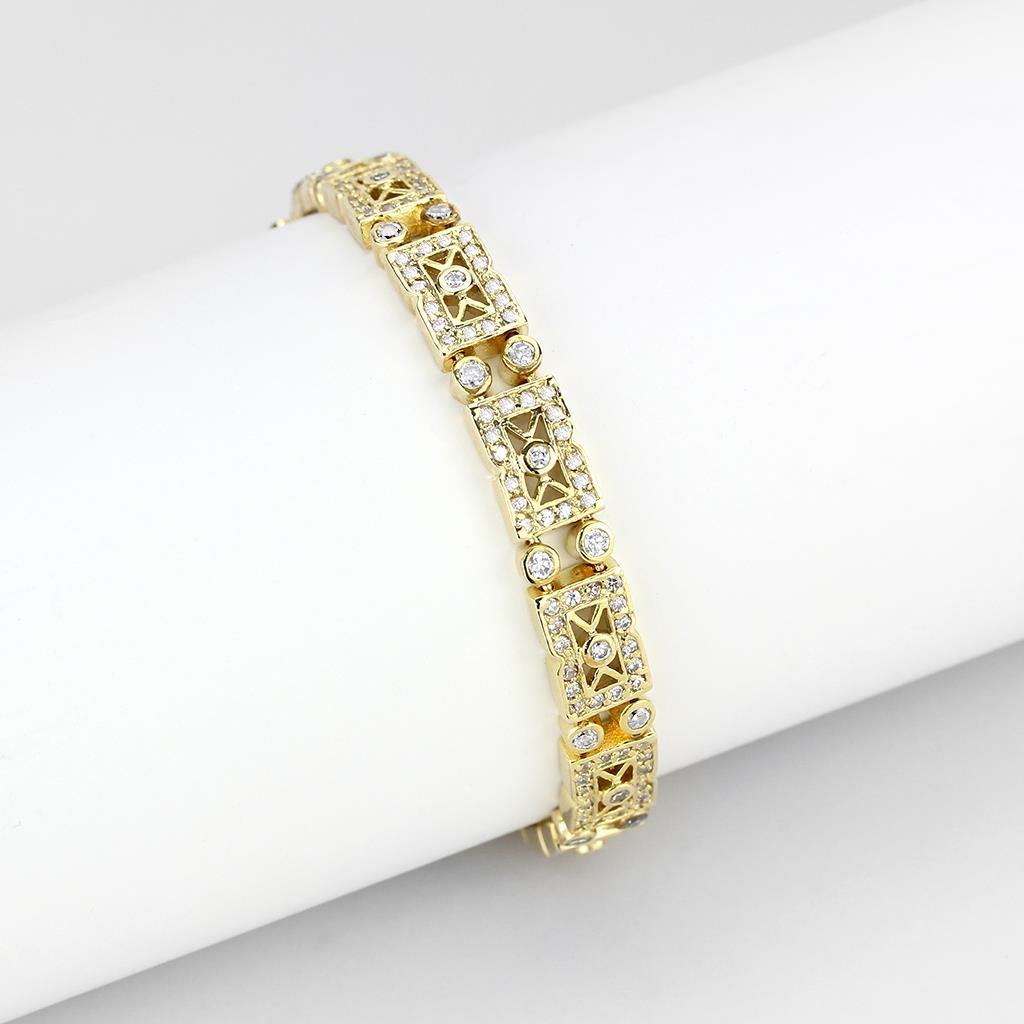 Gold Brass Bracelet with AAA Grade CZ  in Clear