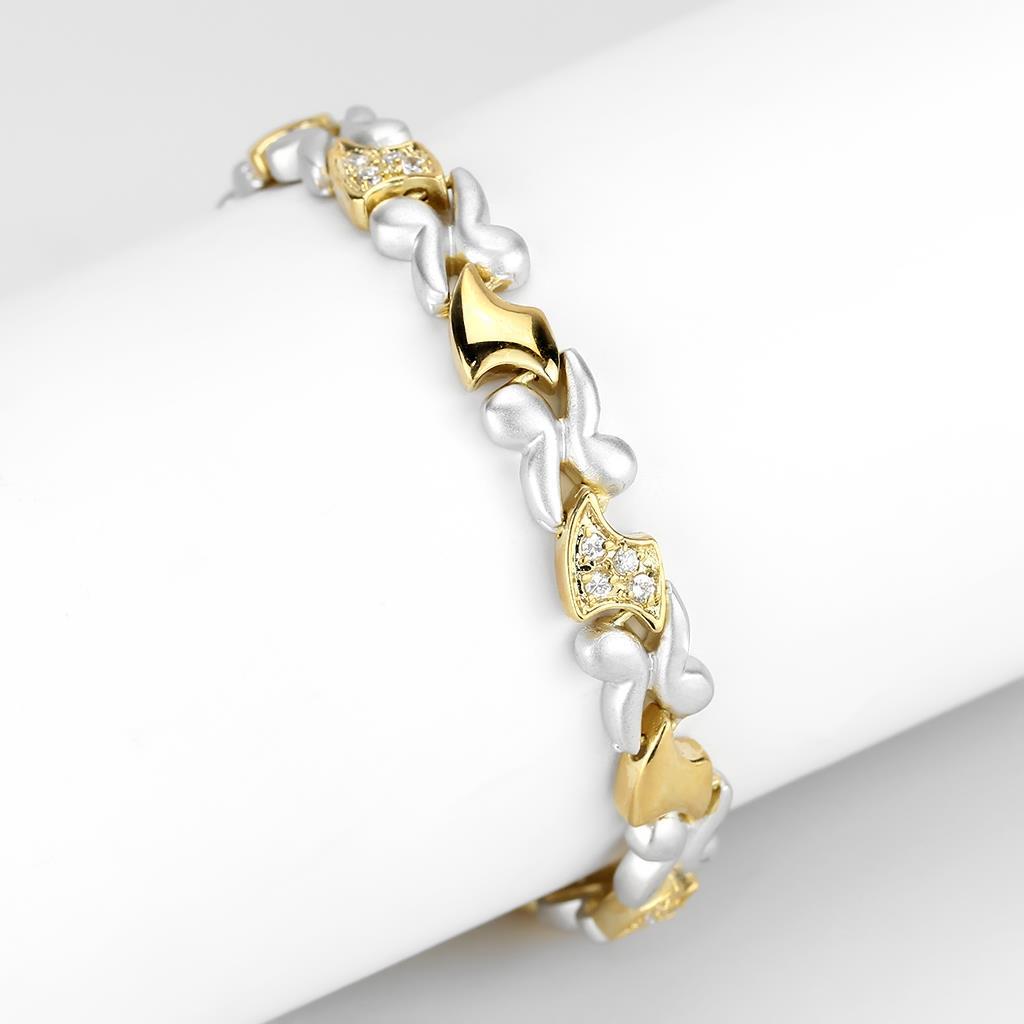Gold+Rhodium Brass Bracelet with AAA Grade CZ  in Clear