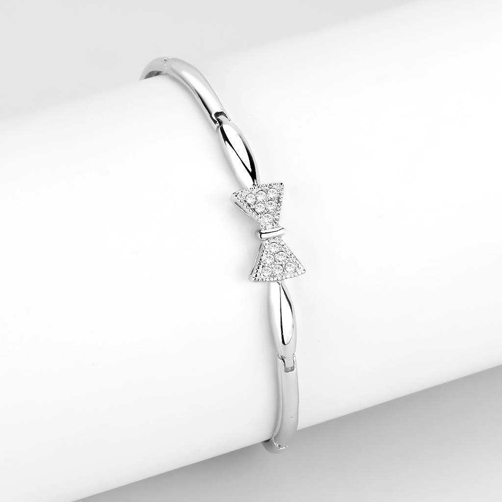 Rhodium Brass Bracelet with Top Grade Crystal  in Clear